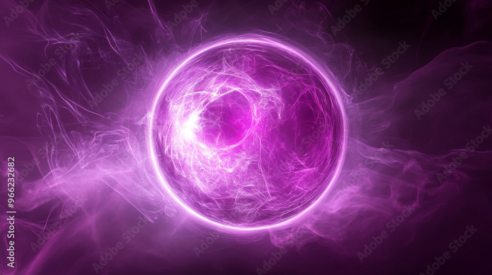 Abstract purple bright glowing background with a sphere core atom energy burning ball circle made of waves of energy rays and plasma with light Abstract purple bright glowing background with a sphere core atom energy burning ball circle made of waves of energy rays and plasma with light