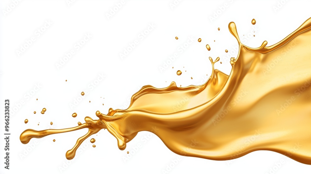 Fototapeta premium Splash of molten gold, dynamic flow and high gloss finish, isolated on white, representing movement, luxury, and high-end product design