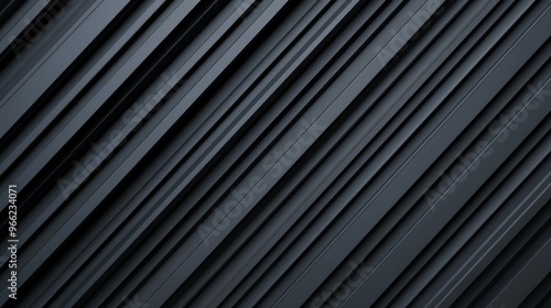 Textured black corrugated material, sharp linear pattern creating depth and contrast, ideal for industrial, architectural, or futuristic visuals