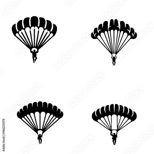 Parachute icon, parachute silhouette on white background