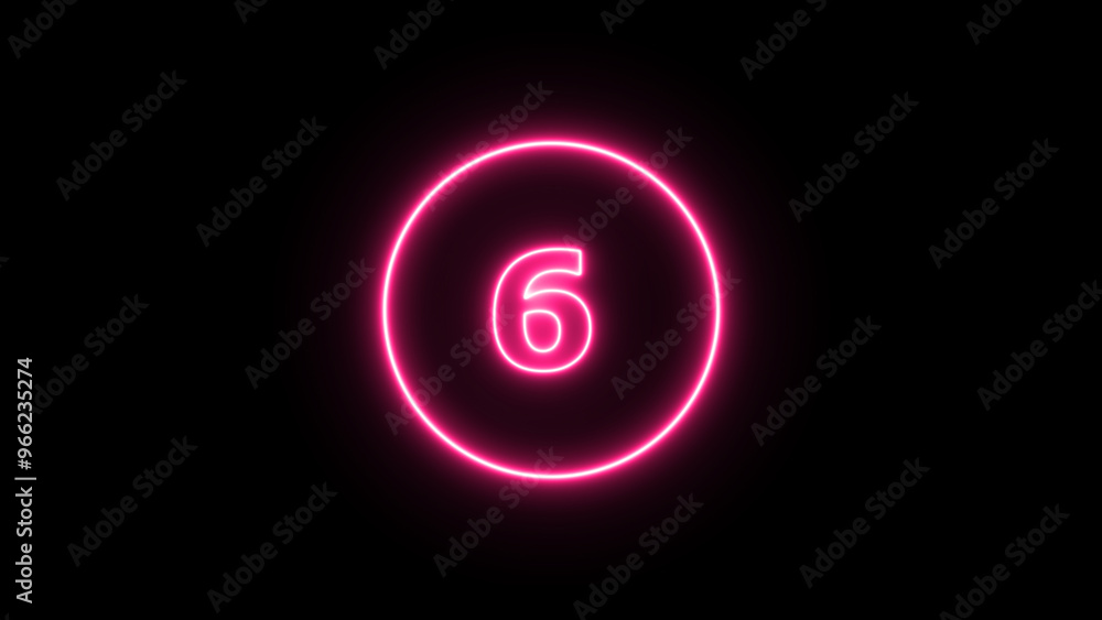 Glowing neon number 6 , neon light colorful number of illustration on black background. Glowing neon lighting on dark background. Numbers futuristic style Glowing neon number 6 , neon light colorful number of illustration on black background. Glowing neon lighting on dark background. Numbers futuristic style