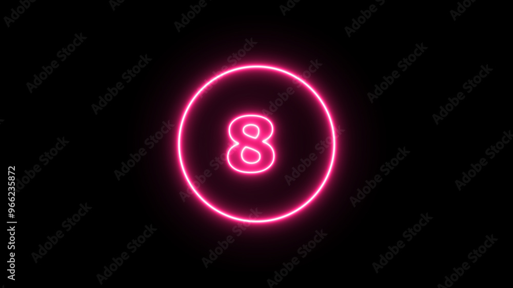 Glowing neon number 8 , neon light colorful number of illustration on black background. Glowing neon lighting on dark background. Numbers futuristic style Glowing neon number 8 , neon light colorful number of illustration on black background. Glowing neon lighting on dark background. Numbers futuristic style