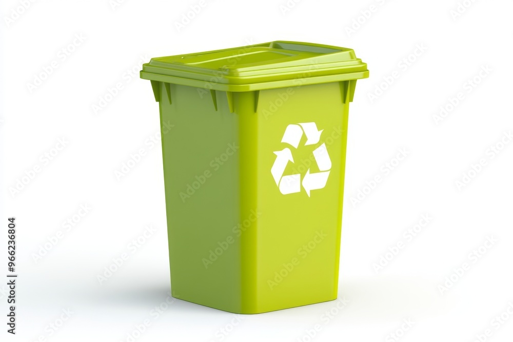 Vivid green recycling bin with rounded edges placed on a seamless white background Vivid green recycling bin with rounded edges placed on a seamless white background