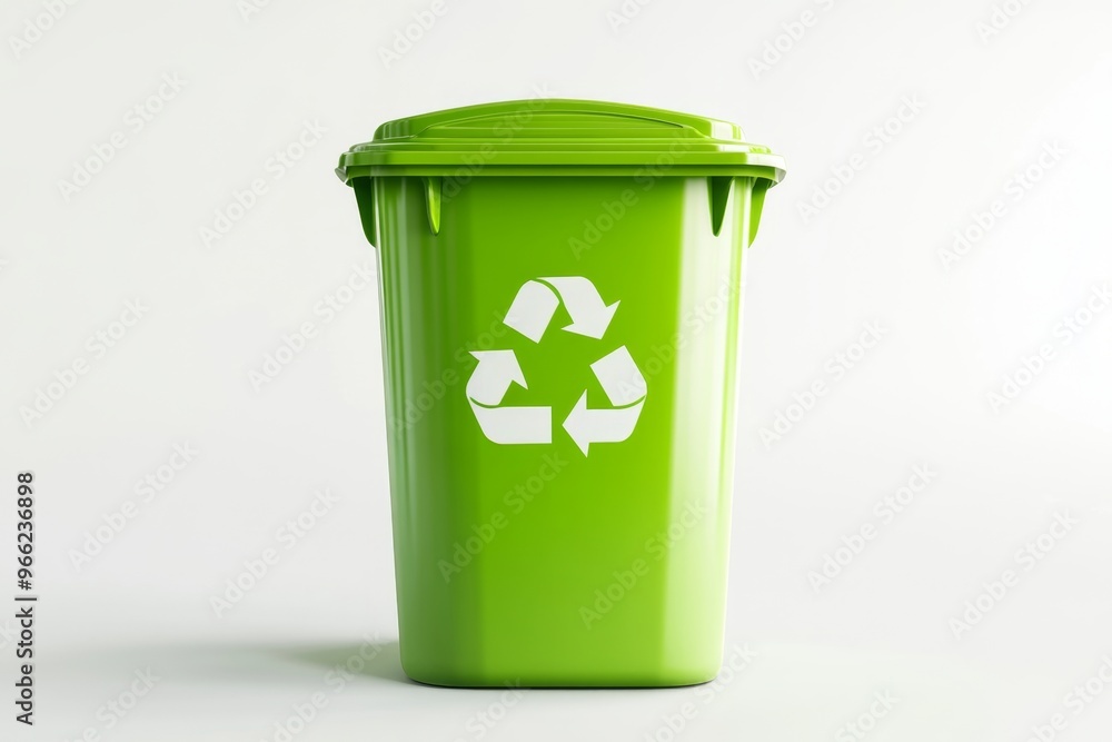 Vivid green recycling trash can with a simple icon on a seamless white background Vivid green recycling trash can with a simple icon on a seamless white background