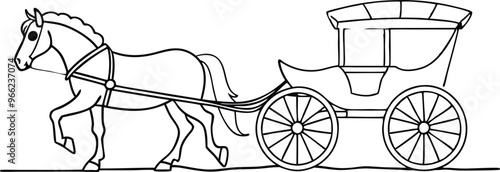 horse carriage line art vector illustration