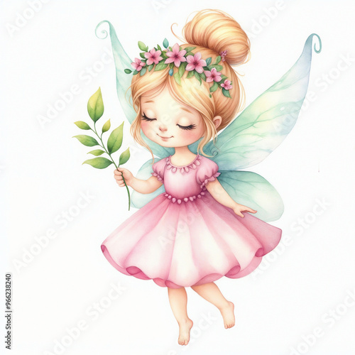 Cute cartoon fairy with wings on white background. AI
