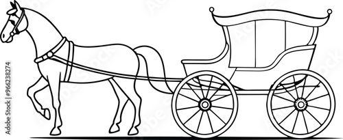 horse carriage line art vector illustration