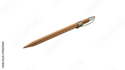 Wooden pen with silver clip transparent background