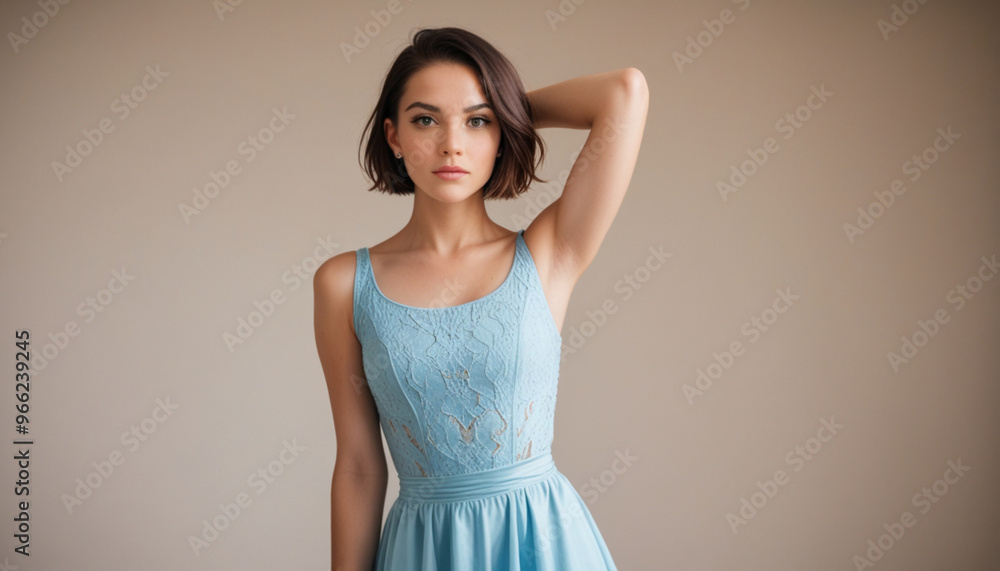 Modern Beauty: Short-Haired Woman Posing in Stylish Dress Modern Beauty: Short-Haired Woman Posing in Stylish Dress
