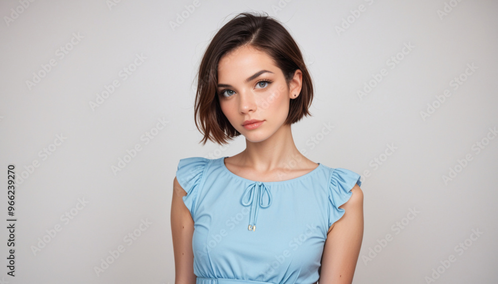 Chic Female Model Showcasing Short Hairstyle and Fashionable Dress Chic Female Model Showcasing Short Hairstyle and Fashionable Dress
