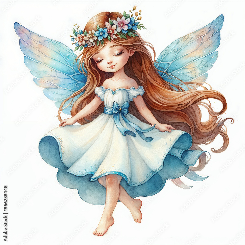 Cute cartoon fairy with wings on white background. AI Cute cartoon fairy with wings on white background. AI