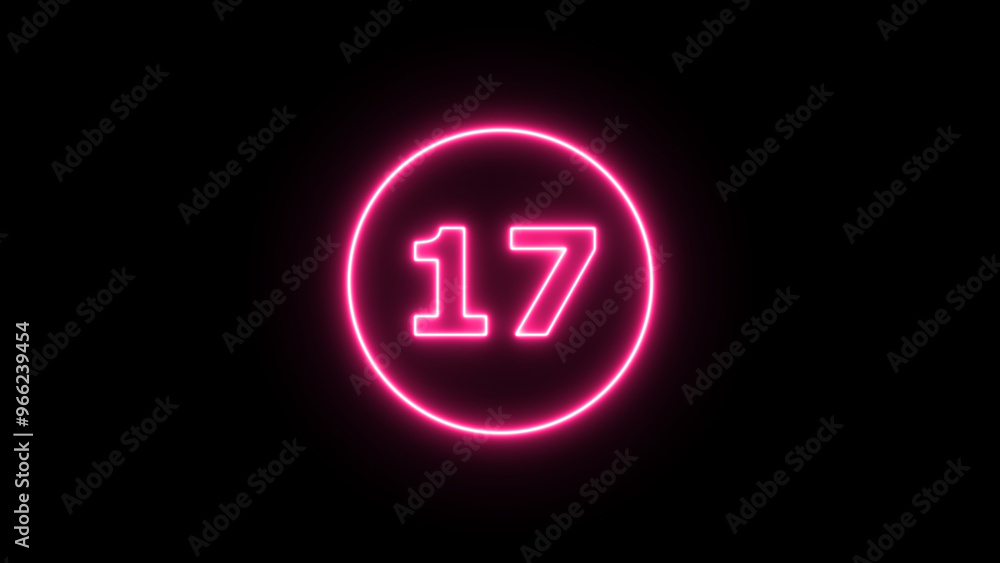 Glowing neon number 17 , neon light colorful number of illustration on black background. Glowing neon lighting on dark background. Numbers futuristic style Glowing neon number 17 , neon light colorful number of illustration on black background. Glowing neon lighting on dark background. Numbers futuristic style