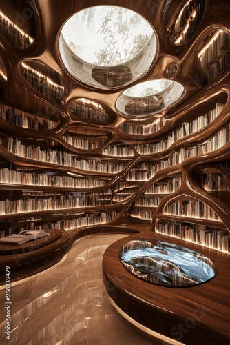 Awe-Inspiring Futuristic Library: Floating Books and Holographic Readers Ignite Curiosity photo