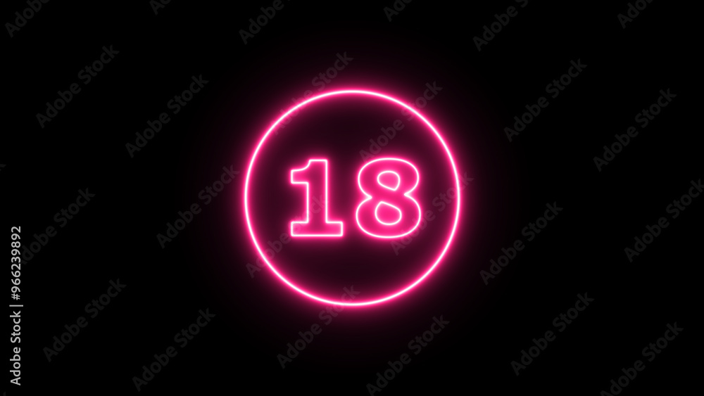 Glowing neon number 18 , neon light colorful number of illustration on black background. Glowing neon lighting on dark background. Numbers futuristic style Glowing neon number 18 , neon light colorful number of illustration on black background. Glowing neon lighting on dark background. Numbers futuristic style