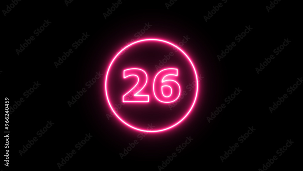 Glowing neon number 26 , neon light colorful number of illustration on black background. Glowing neon lighting on dark background. Numbers futuristic style Glowing neon number 26 , neon light colorful number of illustration on black background. Glowing neon lighting on dark background. Numbers futuristic style