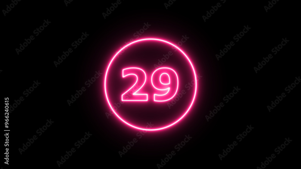 Glowing neon number 29 , neon light colorful number of illustration on black background. Glowing neon lighting on dark background. Numbers futuristic style Glowing neon number 29 , neon light colorful number of illustration on black background. Glowing neon lighting on dark background. Numbers futuristic style