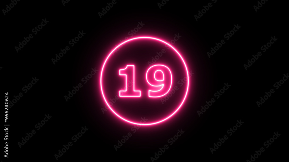 Glowing neon number 19 , neon light colorful number of illustration on black background. Glowing neon lighting on dark background. Numbers futuristic style Glowing neon number 19 , neon light colorful number of illustration on black background. Glowing neon lighting on dark background. Numbers futuristic style