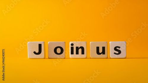 Join us symbol. Concept word "Join us" on wooden blocks. Beautiful orange background. Business and Join us concept. Copy space