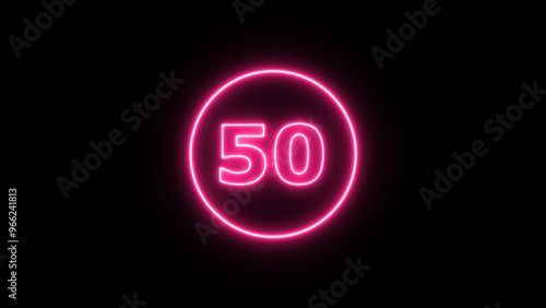 Glowing neon number 50 , neon light colorful number of illustration on black background. Glowing neon lighting on dark background. Numbers futuristic style