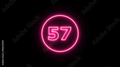 Glowing neon number 57 , neon light colorful number of illustration on black background. Glowing neon lighting on dark background. Numbers futuristic style