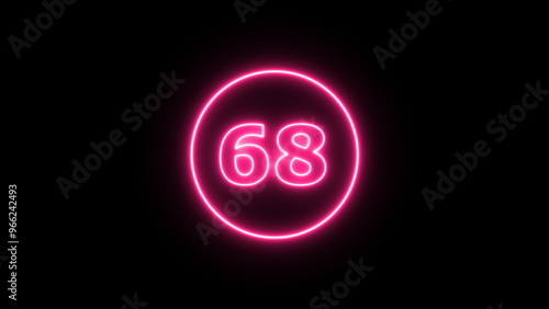 Glowing neon number 68 , neon light colorful number of illustration on black background. Glowing neon lighting on dark background. Numbers futuristic style