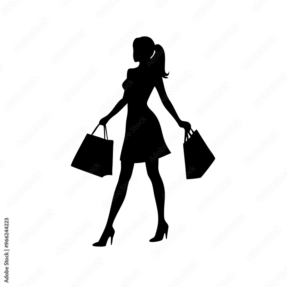 silhouette of a woman with shopping bags silhouette of a woman with shopping bags