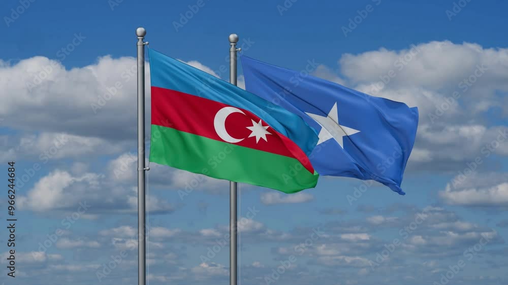 Somalia and Azerbaijan flags flying together, video concept of the relationship, two country cooperation concept Somalia and Azerbaijan flags flying together, video concept of the relationship, two country cooperation concept