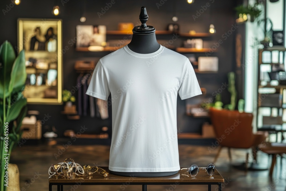 Fototapeta premium Tshirt on stylish mannequin in boutique background created with Generative AI