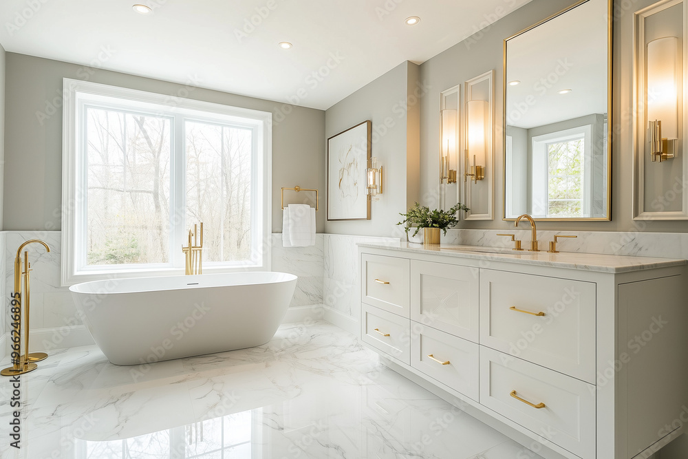 Fototapeta premium Luxury Bathroom with Marble Finishes