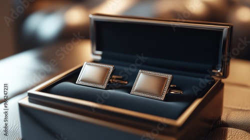 Elegant cufflinks in a luxurious box, perfect for gifting or personal collection. A timeless accessory for any formal occasion.