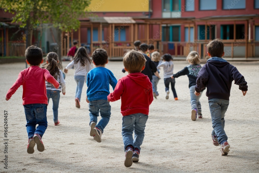 Joyful children running in playground on a sunny day Joyful children running in playground on a sunny day