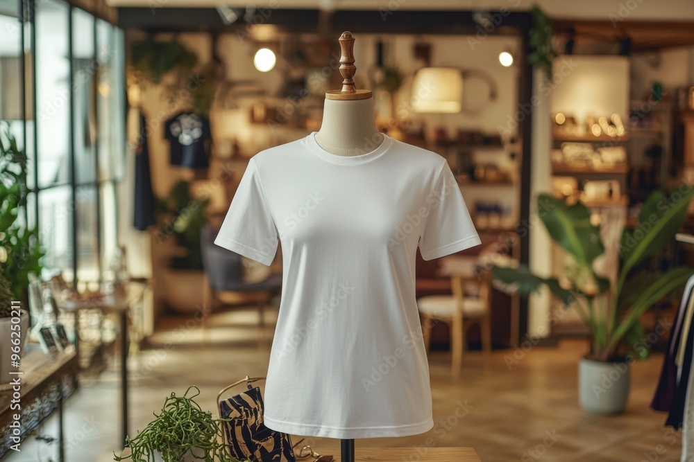 Obraz premium Tshirt on stylish mannequin in boutique background created with Generative AI