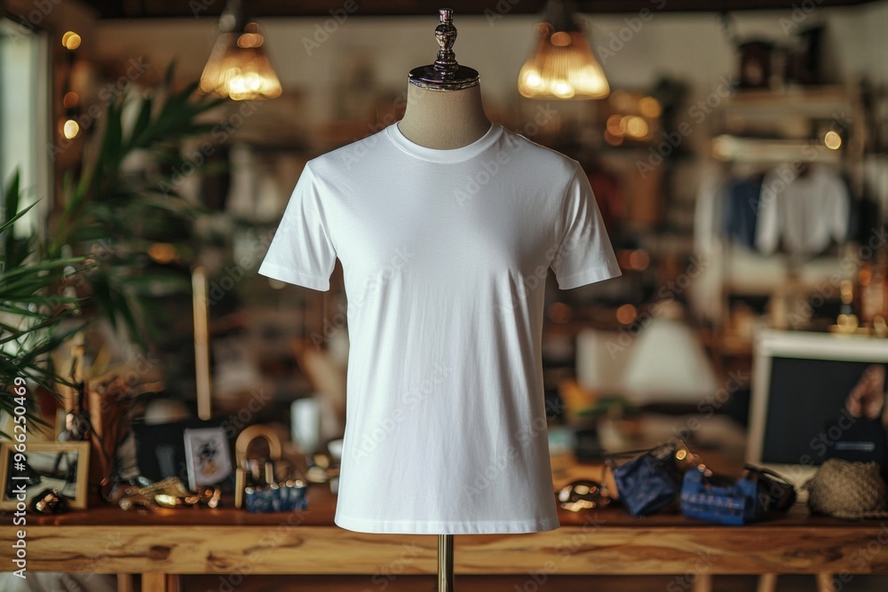 Tshirt on stylish mannequin in boutique background created with Generative AI Tshirt on stylish mannequin in boutique background created with Generative AI