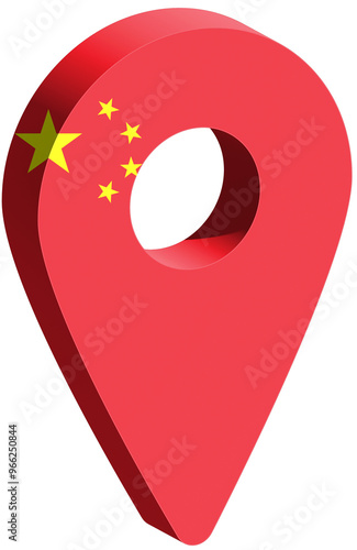 People's Republic of China flag pin map 3d render geotag