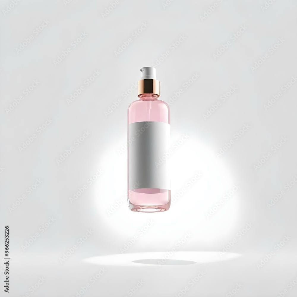Artistic cosmetic bottle mockup featuring a unique shape, suspended in mid-air with dramatic lighting creating a halo effect, against a plain white background, high resolution HD dark background Artistic cosmetic bottle mockup featuring a unique shape, suspended in mid-air with dramatic lighting creating a halo effect, against a plain white background, high resolution HD dark background