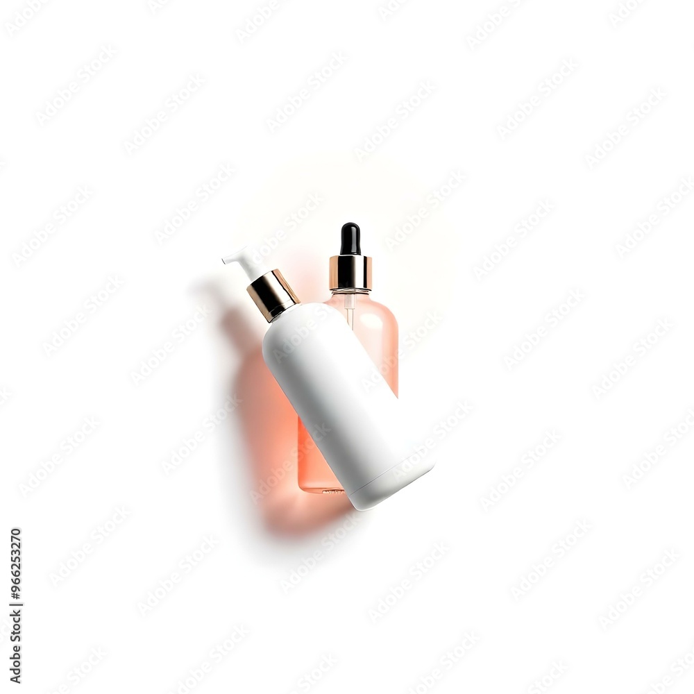 Artistic cosmetic bottle mockup featuring a unique shape, suspended in mid-air with dramatic lighting creating a halo effect, against a plain white background, high resolution HD dark background Artistic cosmetic bottle mockup featuring a unique shape, suspended in mid-air with dramatic lighting creating a halo effect, against a plain white background, high resolution HD dark background
