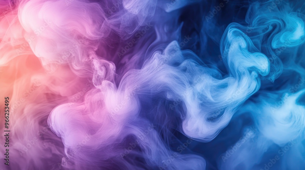 Colorful plumes of smoke rising in swirling patterns, blending together in shades of purple, blue, and pink, creating a surreal, artistic effect. Colorful plumes of smoke rising in swirling patterns, blending together in shades of purple, blue, and pink, creating a surreal, artistic effect.