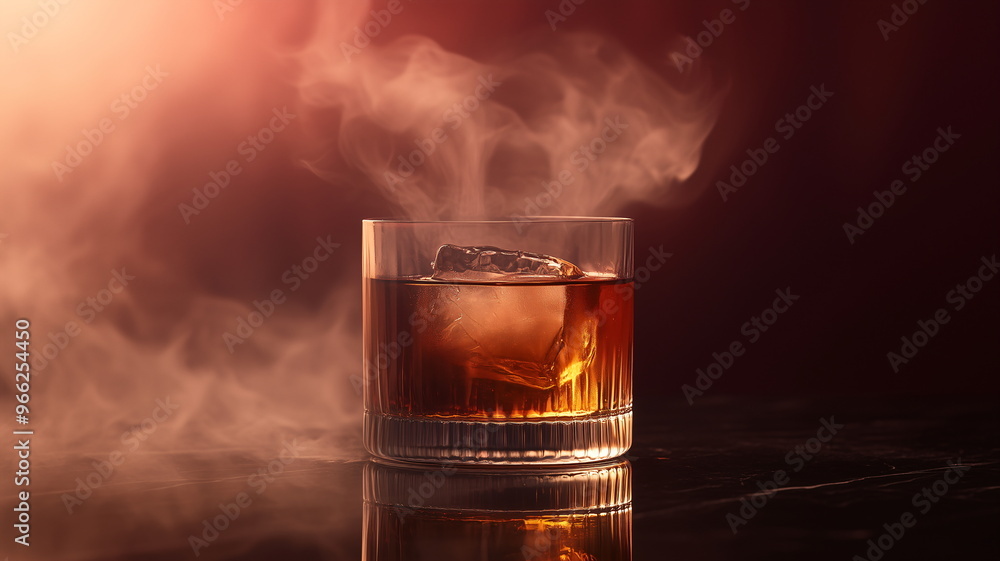 Classic Old Fashioned cocktail with smoky presentation and elegant lighting Classic Old Fashioned cocktail with smoky presentation and elegant lighting