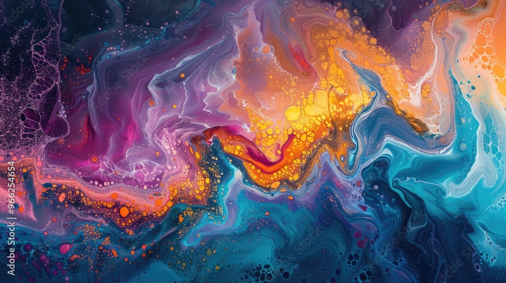 Fototapeta premium Vibrant abstract fluid art with swirling colors and dynamic patterns. Perfect for creative projects, backgrounds, and digital designs.