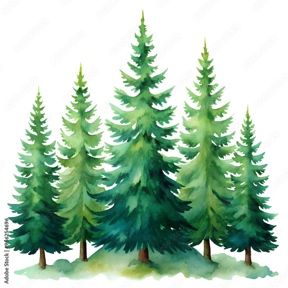 Obraz premium Green pine trees illustration on white background