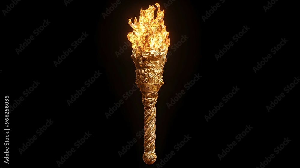 Golden Torch with Fire Isolated on Black Background Golden Torch with Fire Isolated on Black Background