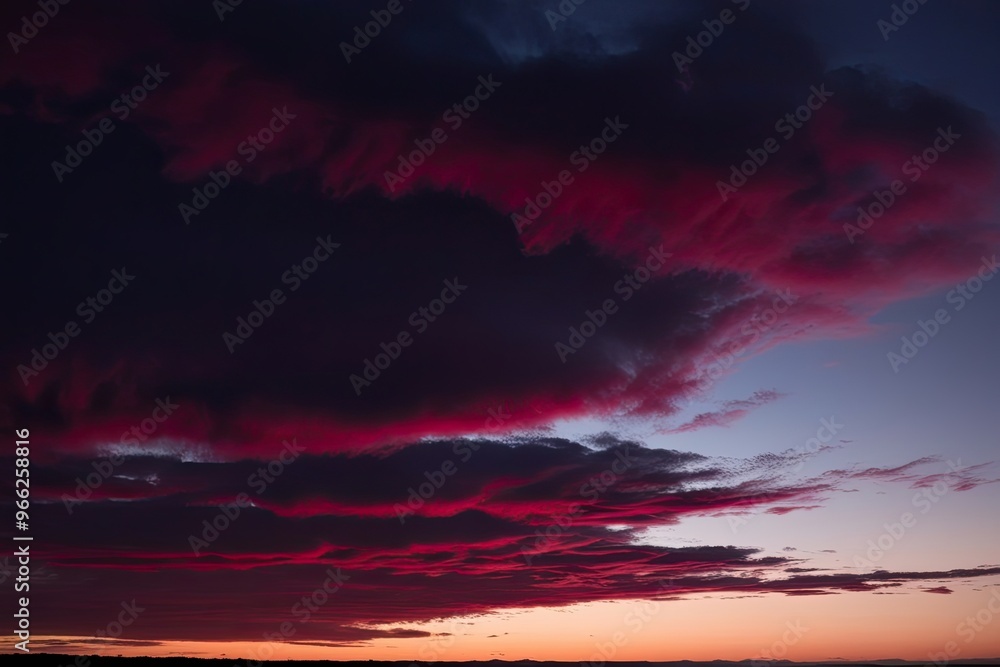 Evening Cloudscape with Ruby and Magenta Shades at Dusk Above the Horizon Evening Cloudscape with Ruby and Magenta Shades at Dusk Above the Horizon