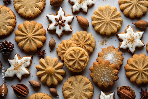 Closeup of Yuletide Cookies Featuring Infinite Designs of Aromatic Nutmeg Bakery Delights