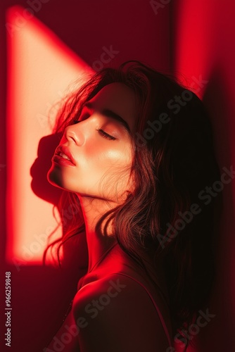 A dramatic image of a woman's silhouette bathed in warm red light and deep shadow, evoking mystery and emotion.