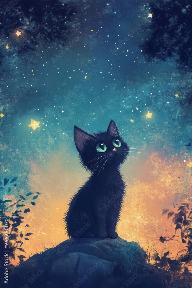 Fluffy kitten image flat design front view night sky theme animation Splitcomplementary color scheme Fluffy kitten image flat design front view night sky theme animation Splitcomplementary color scheme