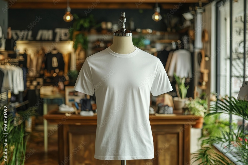 Tshirt on stylish mannequin in boutique background created with Generative AI Tshirt on stylish mannequin in boutique background created with Generative AI