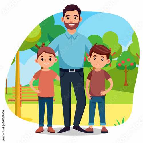 Father with sons. Concept art for Father's Day. Flat vector illustration in cartoon style.