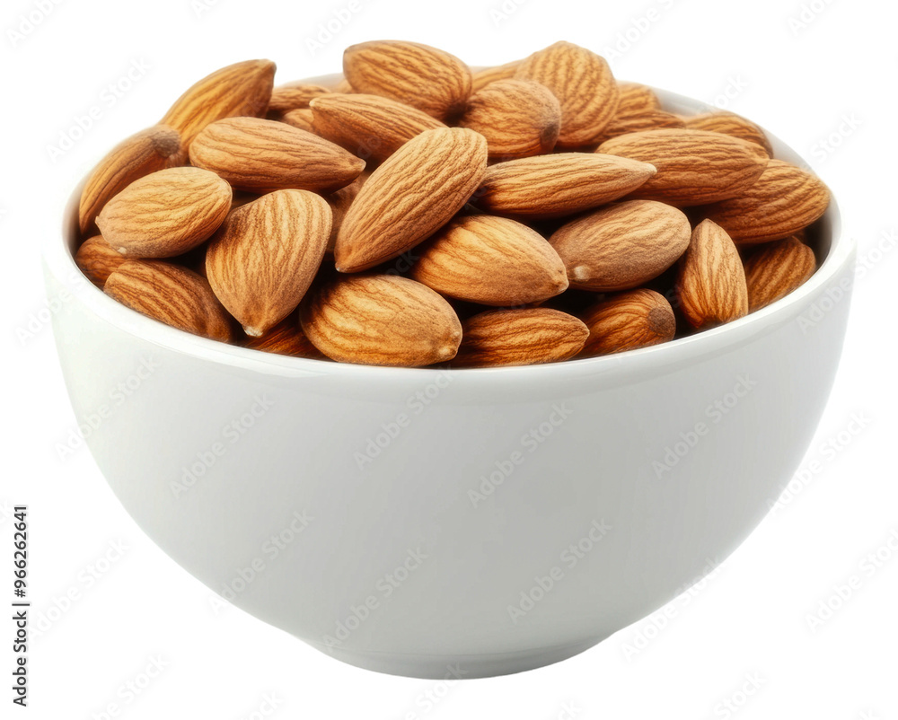 PNG A bowl filled with raw almonds on a white surface PNG A bowl filled with raw almonds on a white surface