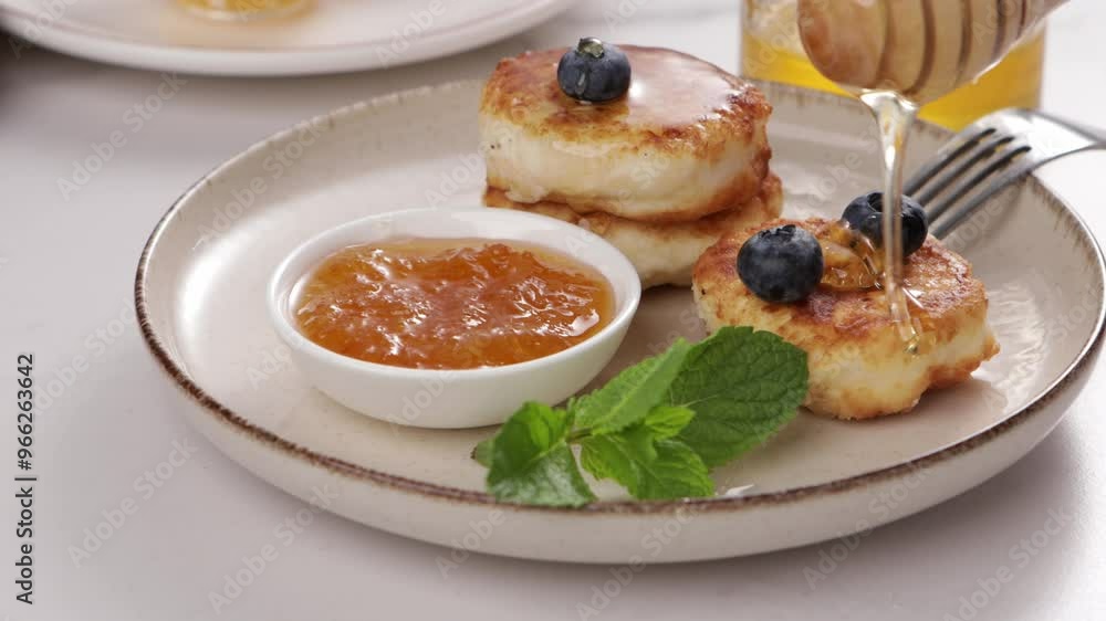 breakfast cheese pancake with berries white plate breakfast cheese pancake with berries white plate