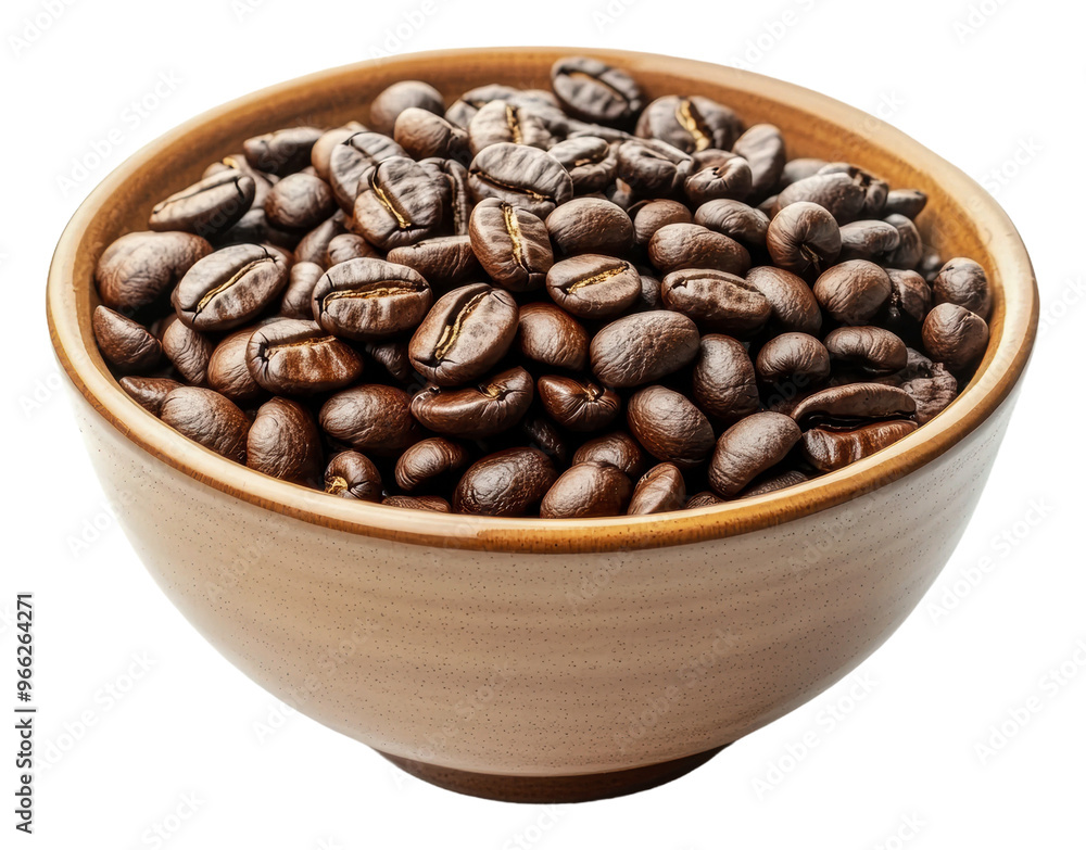 PNG Freshly roasted coffee beans in a wooden bowl PNG Freshly roasted coffee beans in a wooden bowl